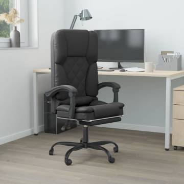 Massage Reclining Office Chair - Black Faux Leather | HipoMarket