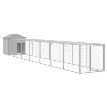 Light Grey Chicken Cage with Run - Durable Galvanised Steel