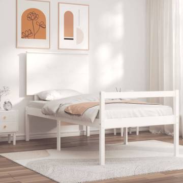 White Bed Frame with Headboard 90x200 cm - Solid Wood