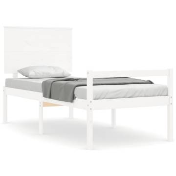 White Bed Frame with Headboard 90x200 cm - Solid Wood