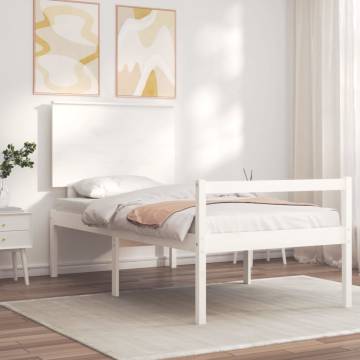 White Bed Frame with Headboard 90x200 cm - Solid Wood