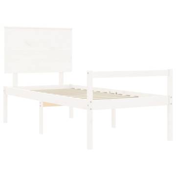 White Bed Frame with Headboard 90x200 cm - Solid Wood