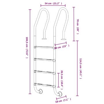 Pool Ladder 54x38x184.5 cm - Durable Stainless Steel Design