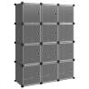 Storage Cube Organiser with 12 Cubes & Doors - Black PP