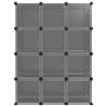 Storage Cube Organiser with 12 Cubes & Doors - Black PP