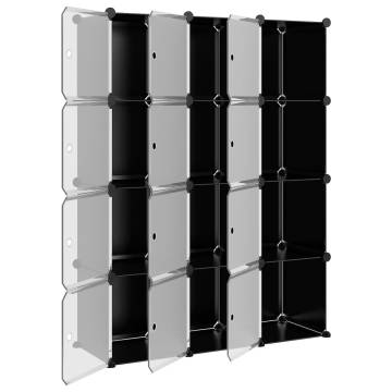 Storage Cube Organiser with 12 Cubes & Doors - Black PP