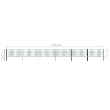 Durable Iron Fence Panel Set with Posts - 10.2x0.8m Green