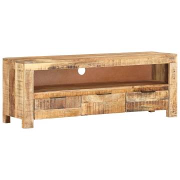 Stylish TV Cabinet in Rough Mango Wood - 110x30x40 cm