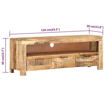 Stylish TV Cabinet in Rough Mango Wood - 110x30x40 cm