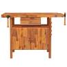 Solid Wood Acacia Workbench with Drawer & Vices - 124x52 cm