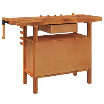 Solid Wood Acacia Workbench with Drawer & Vices - 124x52 cm