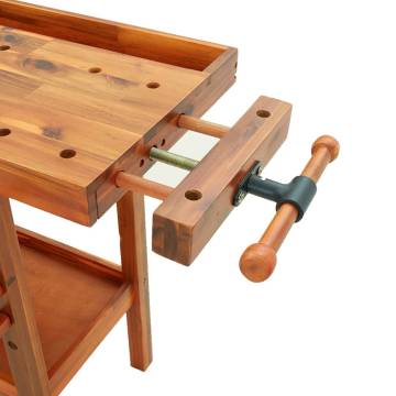 Solid Wood Acacia Workbench with Drawer & Vices - 124x52 cm