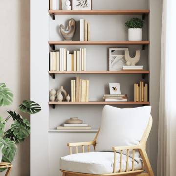 Light Brown Wall Shelf - 100x30 cm Solid Oak Wood Storage