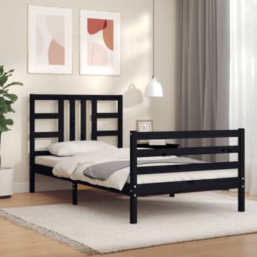 Black Bed Frame with Headboard - 100x200 cm Solid Wood