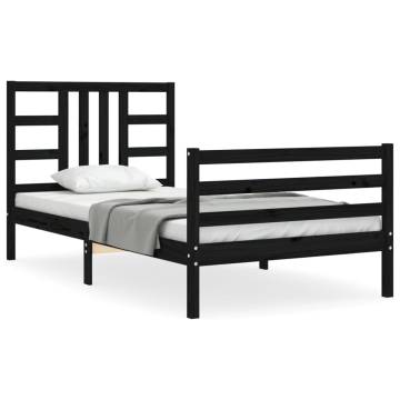 Black Bed Frame with Headboard - 100x200 cm Solid Wood