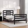 Black Bed Frame with Headboard - 100x200 cm Solid Wood