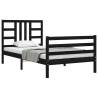 Black Bed Frame with Headboard - 100x200 cm Solid Wood