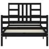 Black Bed Frame with Headboard - 100x200 cm Solid Wood