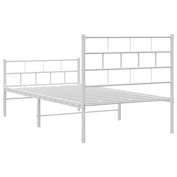 Elegant White Metal Bed Frame with Headboard 90x190 cm Single