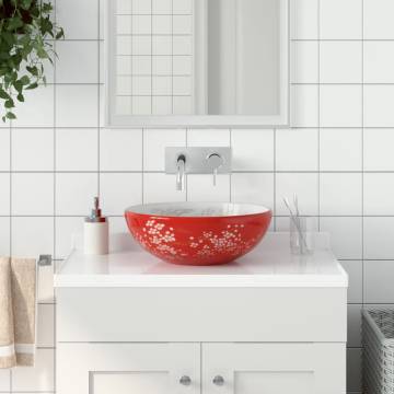 Stylish White & Red Round Countertop Basin | HipoMarket