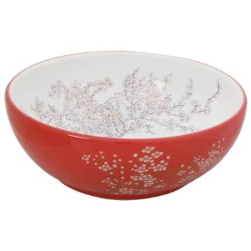 Stylish White & Red Round Countertop Basin | HipoMarket