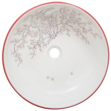 Stylish White & Red Round Countertop Basin | HipoMarket