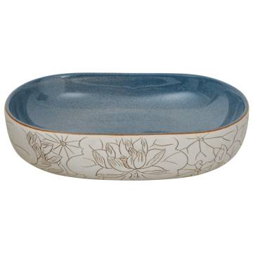 Chic Sand & Blue Oval Ceramic Countertop Basin - 59x40 cm