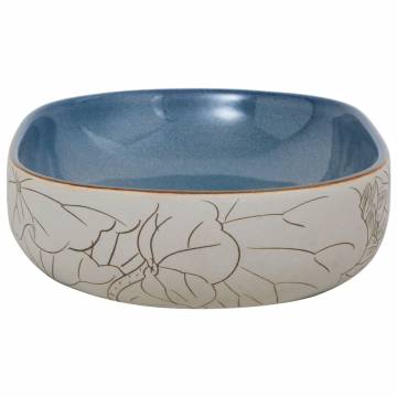 Chic Sand & Blue Oval Ceramic Countertop Basin - 59x40 cm