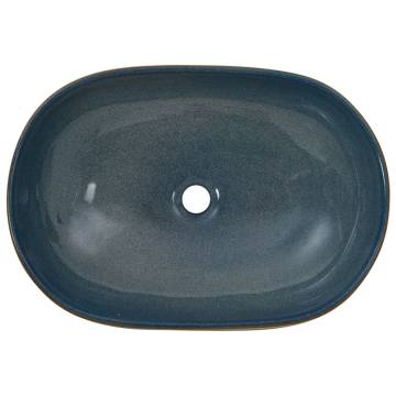 Chic Sand & Blue Oval Ceramic Countertop Basin - 59x40 cm