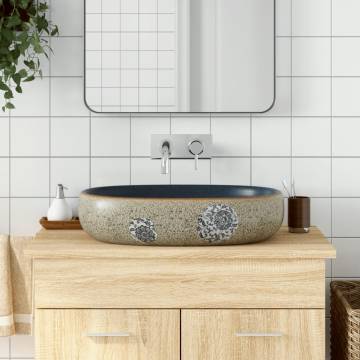 Stylish Sand & Blue Ceramic Countertop Basin - 59x40 cm