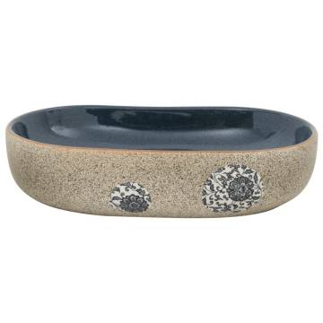 Stylish Sand & Blue Ceramic Countertop Basin - 59x40 cm