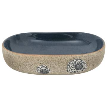 Stylish Sand & Blue Ceramic Countertop Basin - 59x40 cm