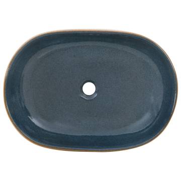 Stylish Sand & Blue Ceramic Countertop Basin - 59x40 cm