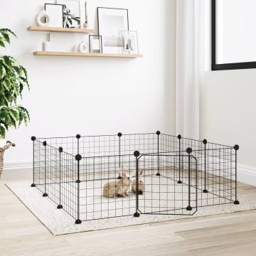 12-Panel Black Pet Cage - Safe & Spacious Steel Enclosure