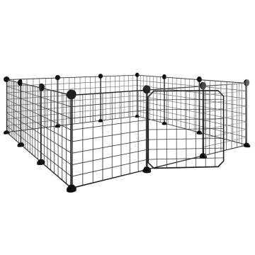 12-Panel Black Pet Cage - Safe & Spacious Steel Enclosure