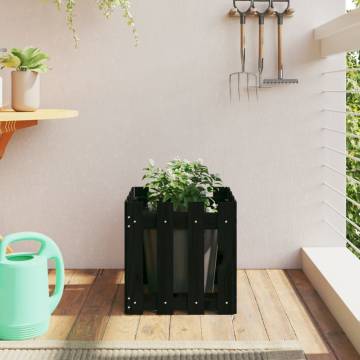 Black Garden Planter with Fence Design - Solid Pine Wood 40x40cm