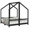 Kids Bed Frame Black - Solid Pine Wood, 70x140 cm