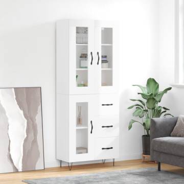 Stylish Highboard High Gloss White - 69.5x34x180 cm