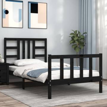 Black Bed Frame with Headboard 90x200 cm - Solid Wood