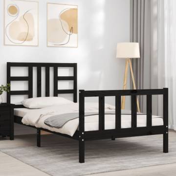 Black Bed Frame with Headboard 90x200 cm - Solid Wood