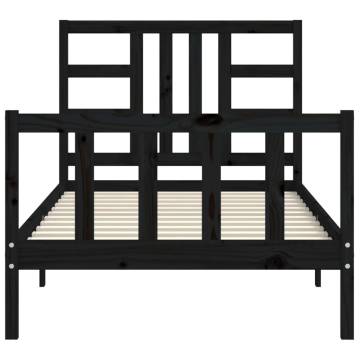 Black Bed Frame with Headboard 90x200 cm - Solid Wood