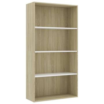 4-Tier Book Cabinet in White & Sonoma Oak - Modern Design