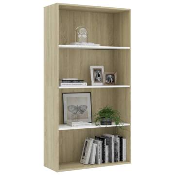 4-Tier Book Cabinet in White & Sonoma Oak - Modern Design