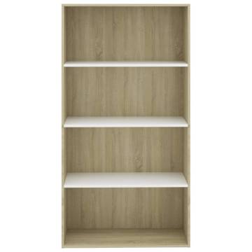 4-Tier Book Cabinet in White & Sonoma Oak - Modern Design