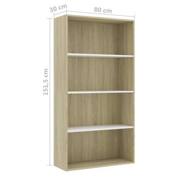 4-Tier Book Cabinet in White & Sonoma Oak - Modern Design