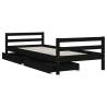 Kids Bed Frame with Drawers - Black Solid Pine 90x190 cm