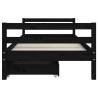 Kids Bed Frame with Drawers - Black Solid Pine 90x190 cm