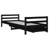 Kids Bed Frame with Drawers - Black Solid Pine 90x190 cm