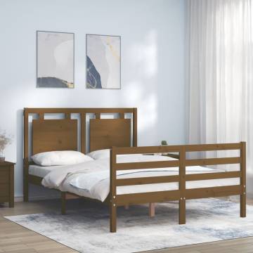 Honey Brown Small Double Bed Frame with Headboard | Hipo Market