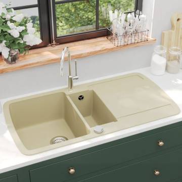 Granite Kitchen Sink Double Basins Beige | Hipomarket